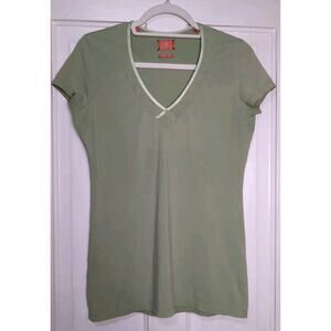 Left Coast Tee Shirt Top Trim Fitted Pima Cotton Green Luxury Women's 3(1130)